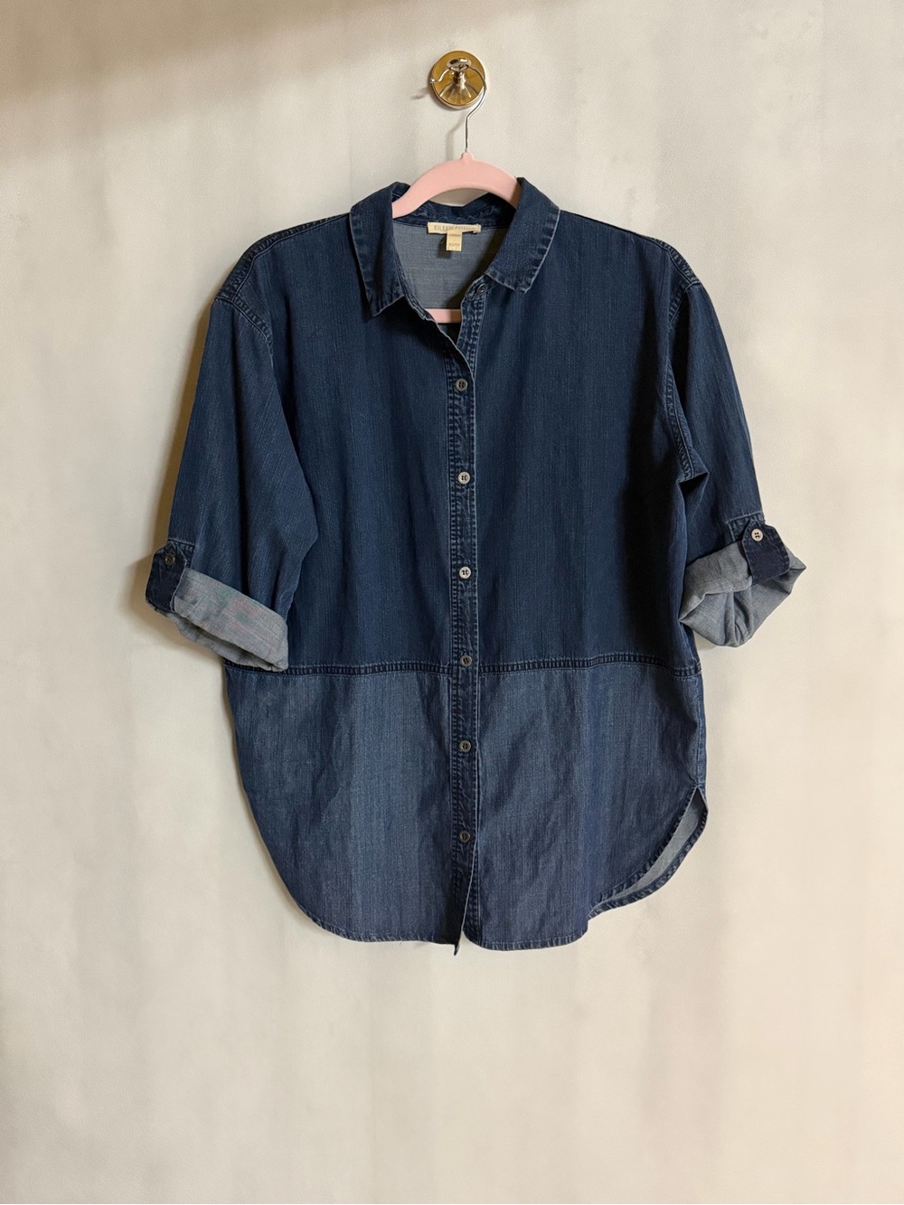 Eileen Fisher Two Tone Denim Button Down Shirt XS/TP NWOT
